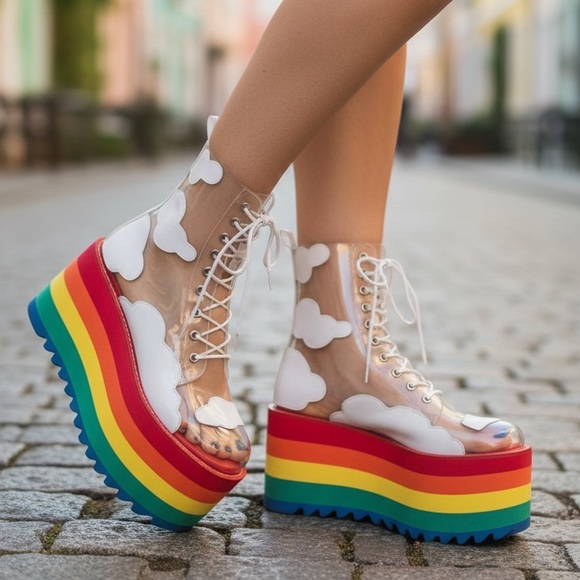 Dolls Kill Shoes - NIB Size 6 Dolls Kill Current Mood Happy Daze Platforms